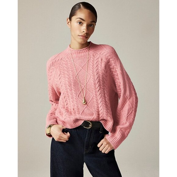 J. Crew Sweaters - J Crew Cable-knit Rollneck Sweater in Supersoft Yarn Heather Dusty Rose